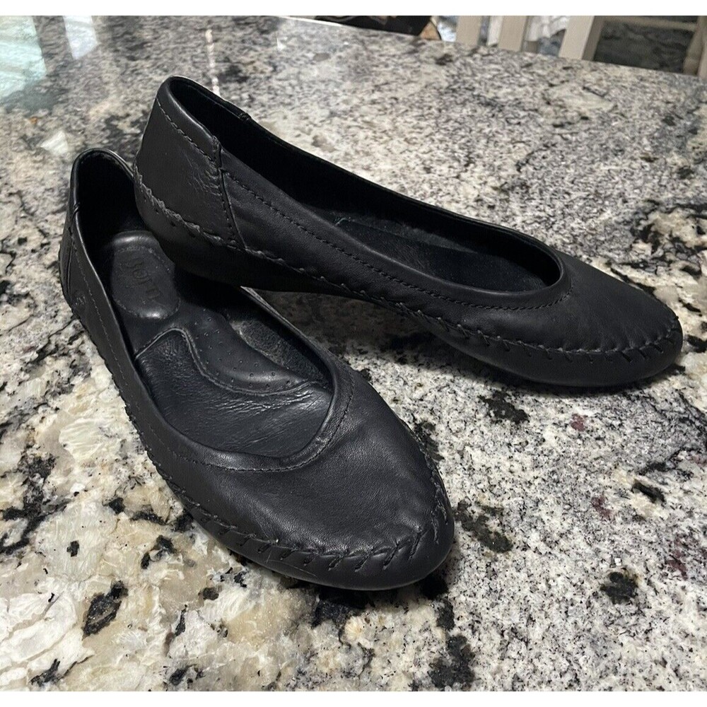 Born Women's Shoes Black Leather‎ Yara Flats Size US 8.5 EU 39.5 Ballet Slip On